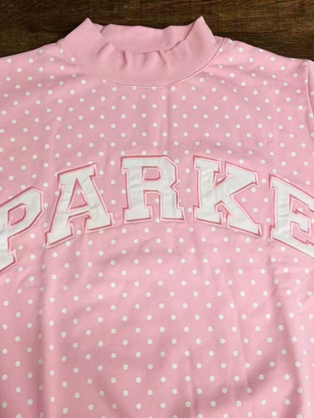PARKE Pink Polka Dot Mock Neck Sweatshirt - Picture 2 of 7